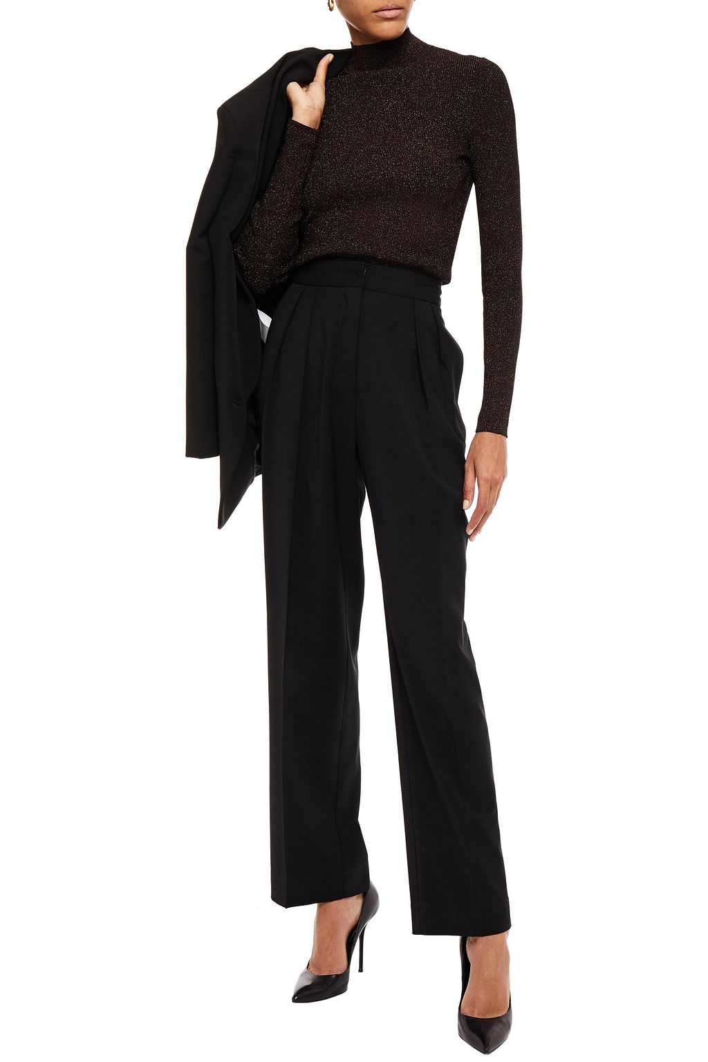 MAJE Metallic stretch-knit turtleneck sweater