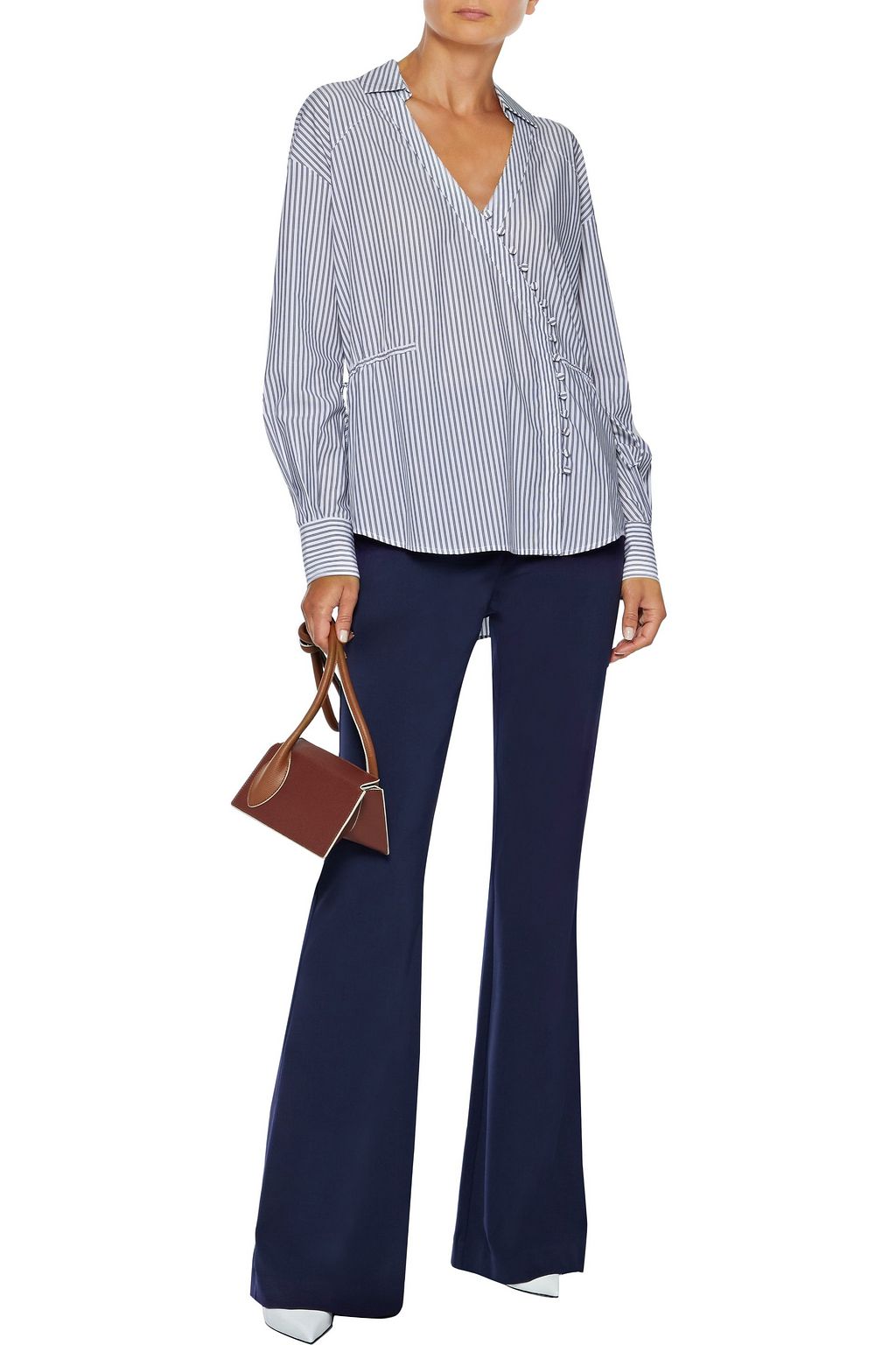 SIMKHAI Button-detailed striped poplin shirt