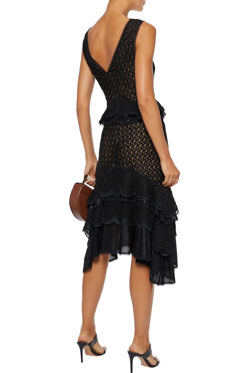 SIMKHAI Ruffled metallic crocheted lace dress