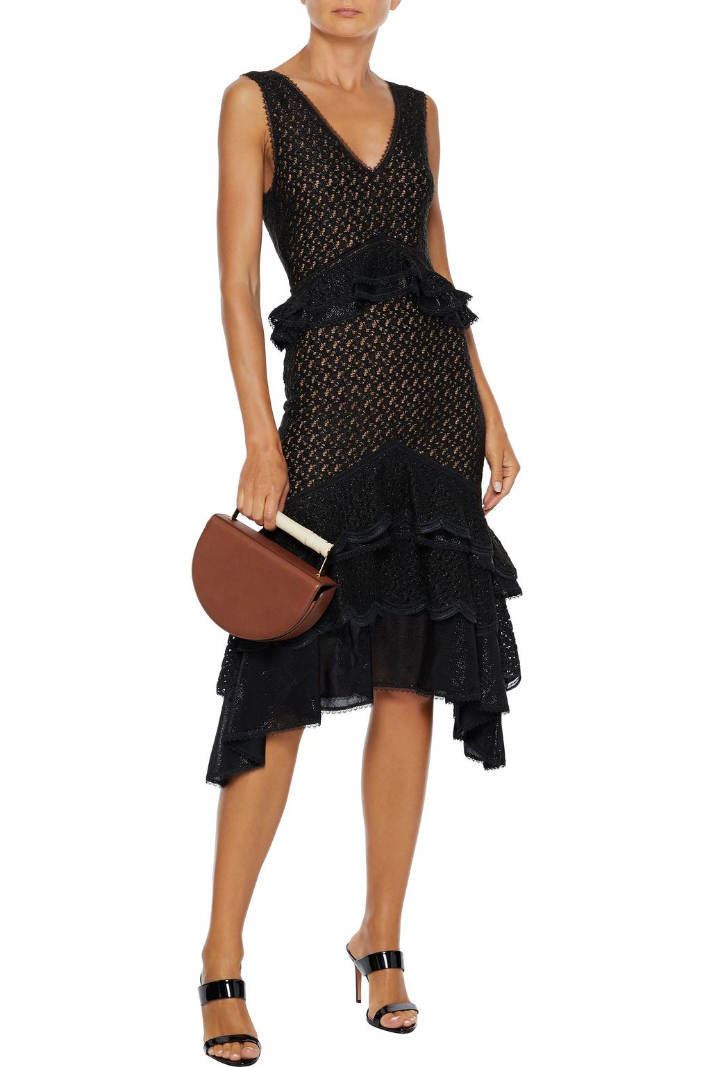 SIMKHAI Ruffled metallic crocheted lace dress