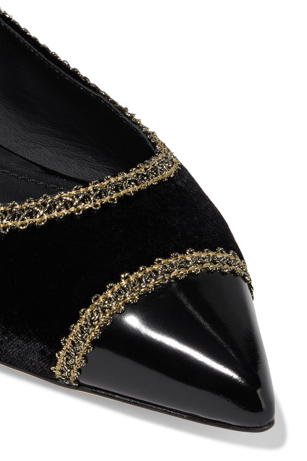 DOLCE&GABBANA Bellucci embroidered velvet and leather point-toe flats