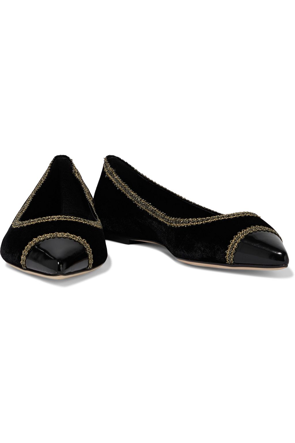 DOLCE&GABBANA Bellucci embroidered velvet and leather point-toe flats
