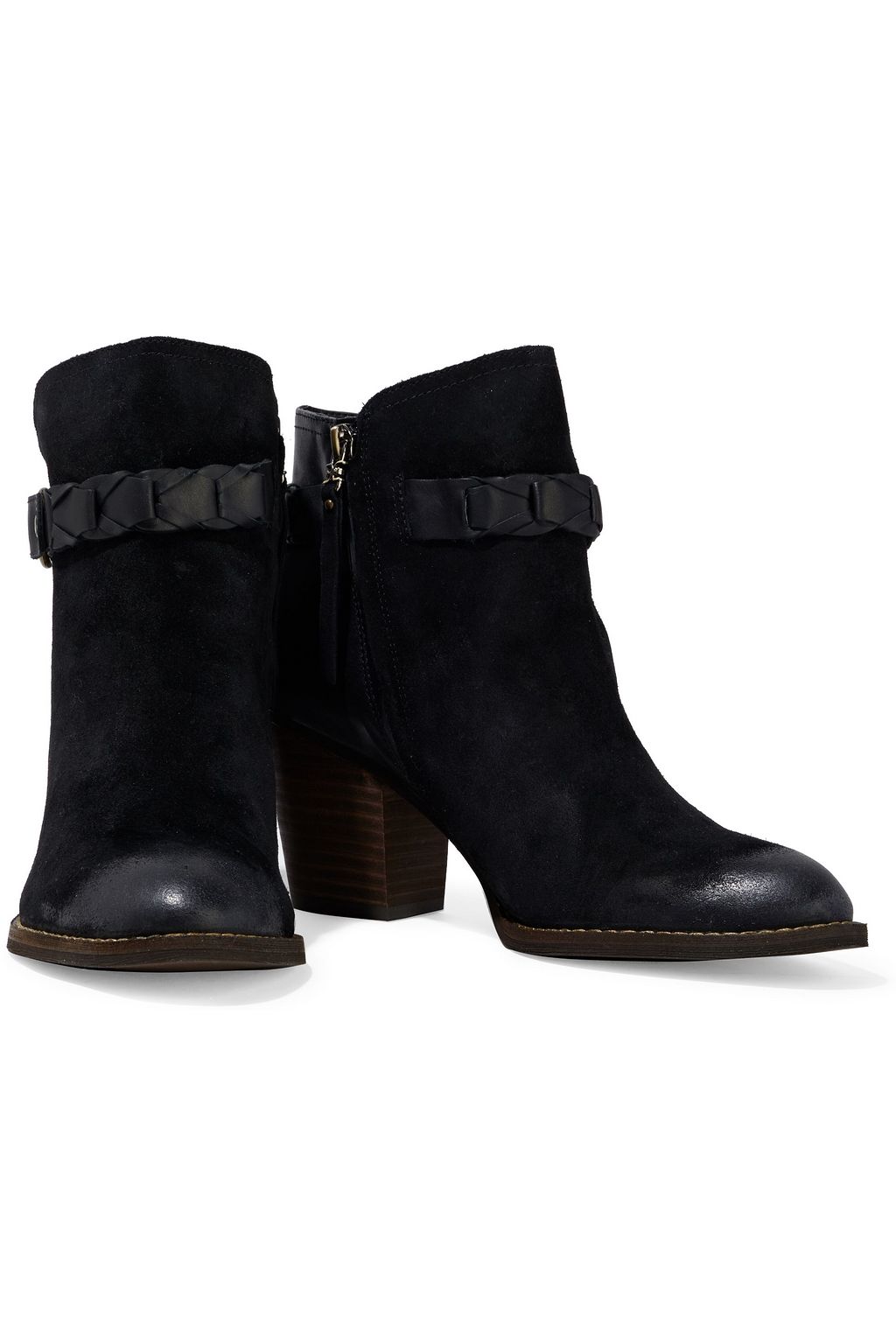 SAM EDELMAN Minetta distressed leather and suede ankle boots
