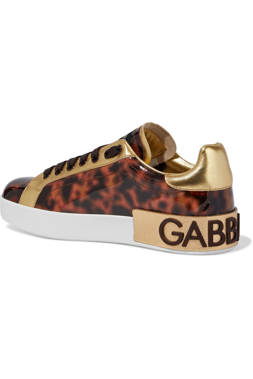 DOLCE&GABBANA Portofino tortoiseshell-print patent-leather sneakers