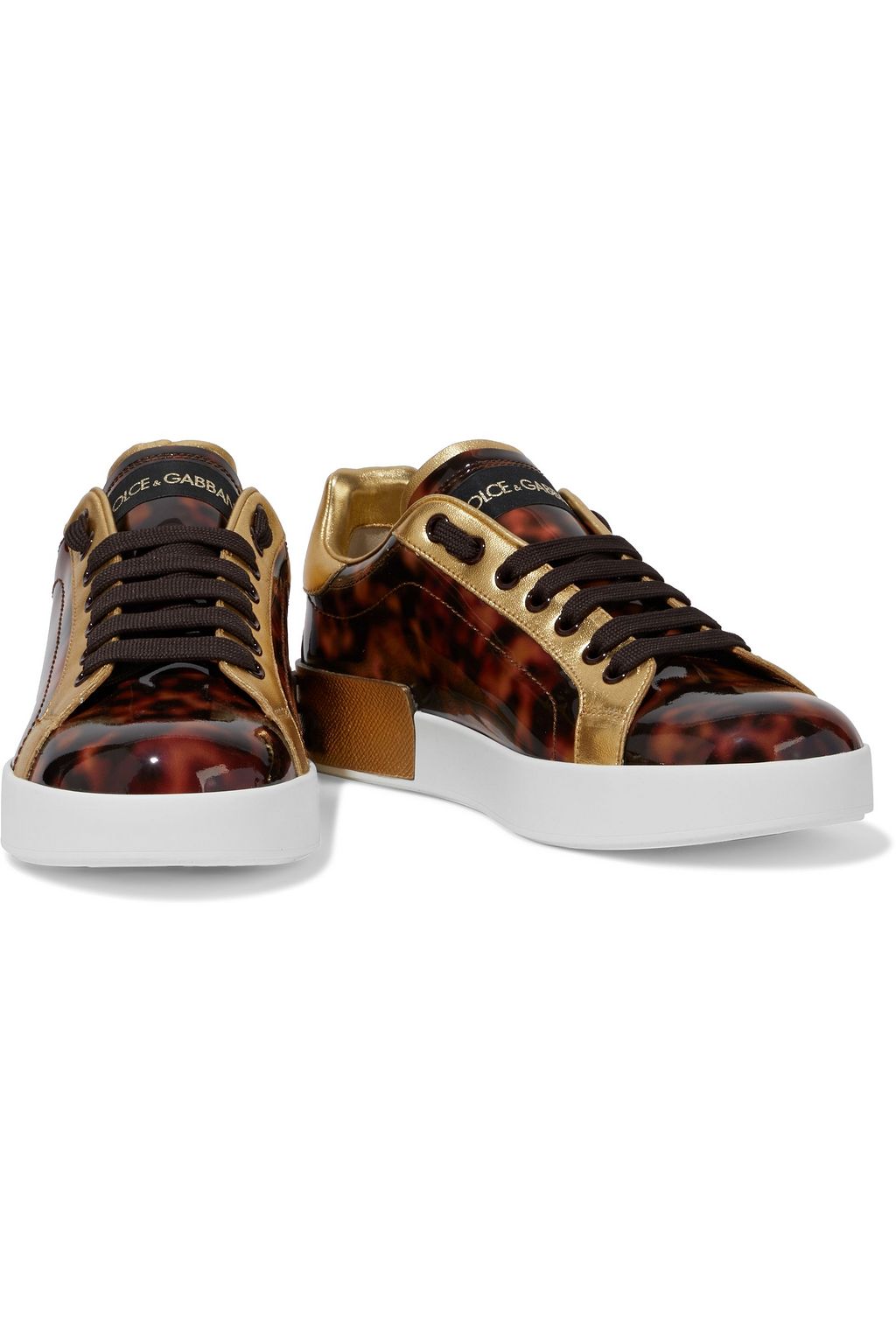 DOLCE&GABBANA Portofino tortoiseshell-print patent-leather sneakers