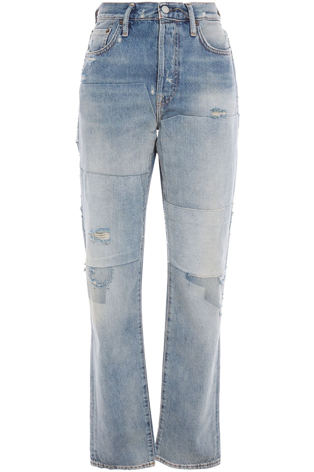 distressed patchwork jeans