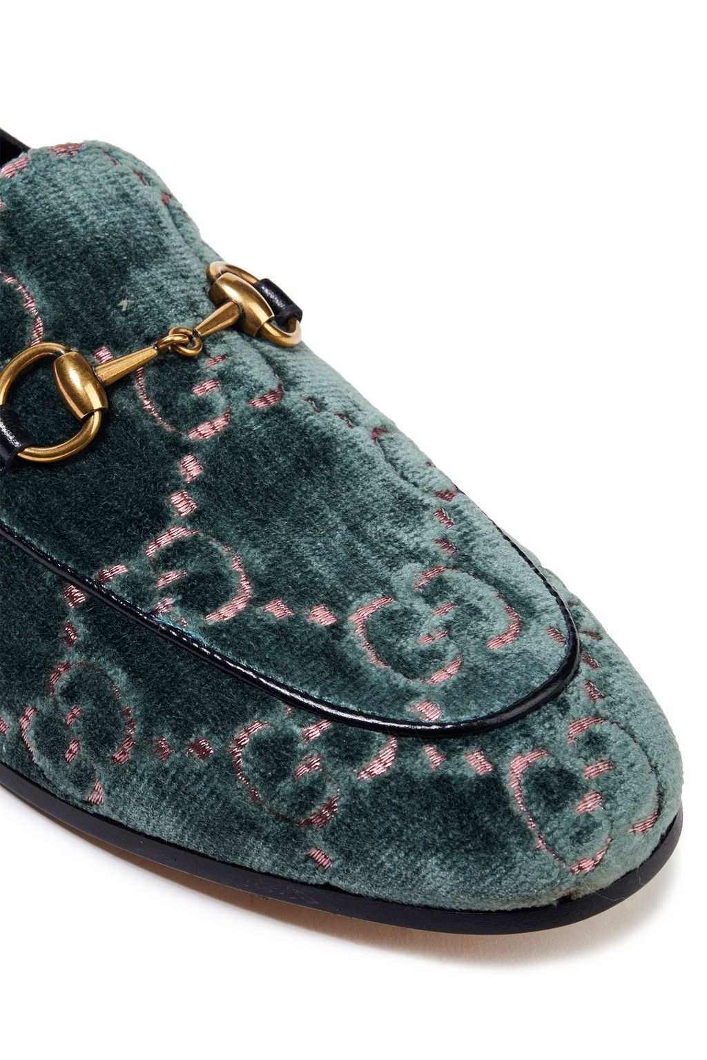Grey green Horsebitdetailed embroidered velvet loafers GUCCI THE