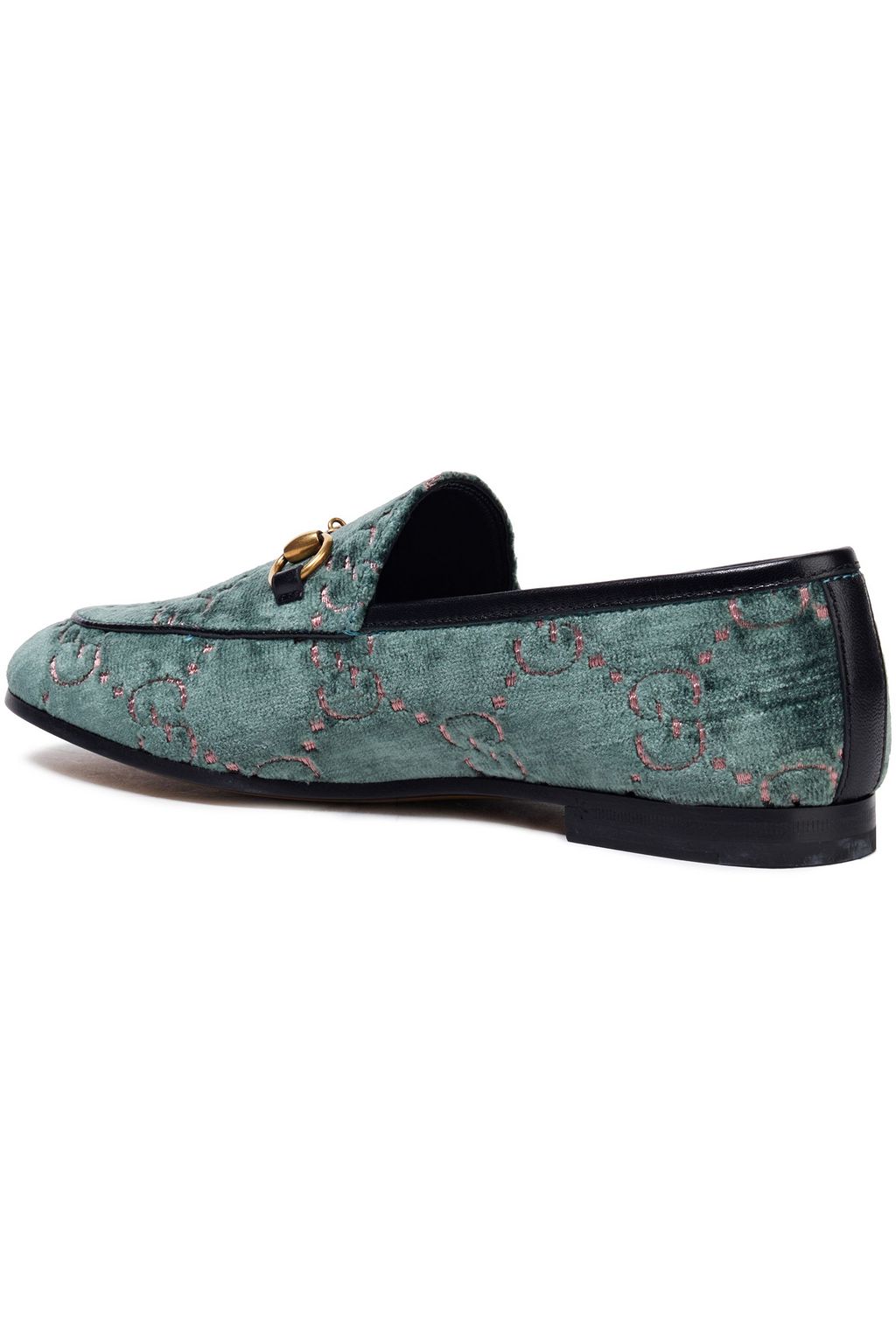 Grey green Horsebitdetailed embroidered velvet loafers GUCCI THE