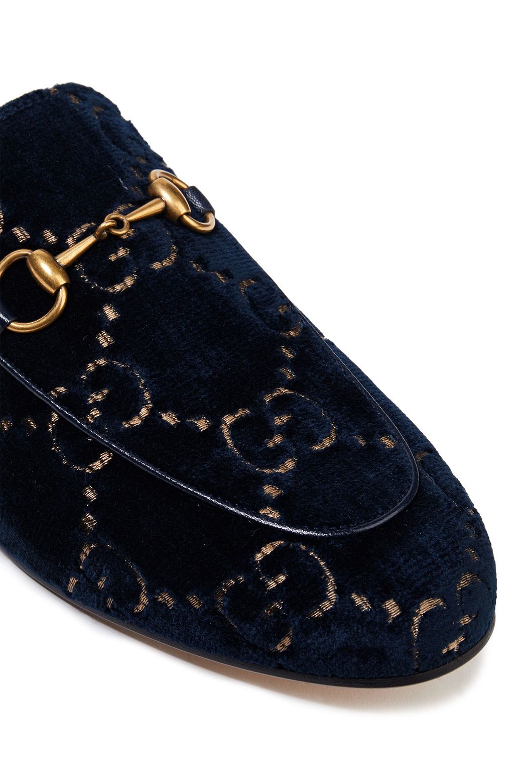 GUCCI Princetown horsebit-detailed embroidered velvet slippers