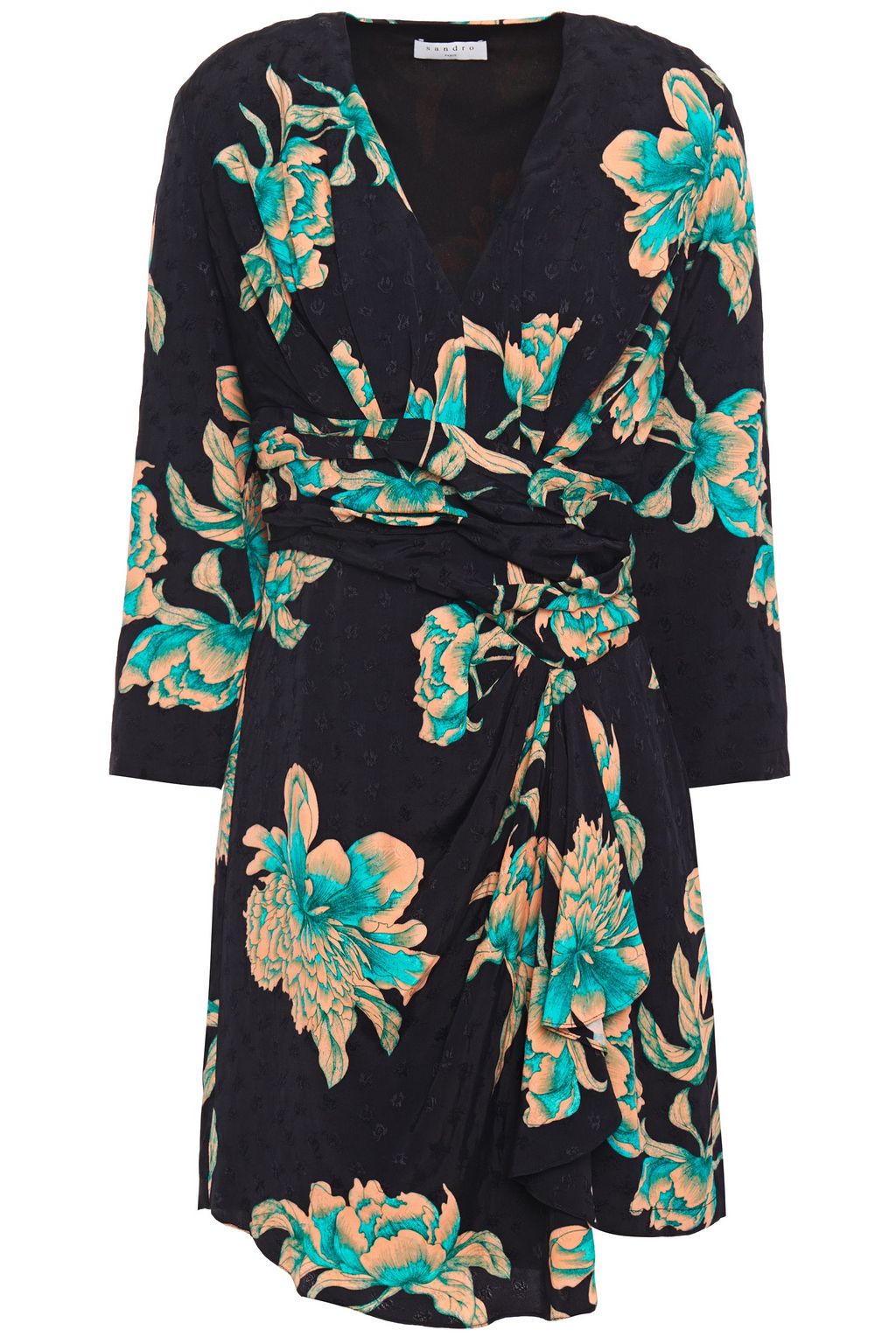 SANDRO Bruni wrap-effect draped floral-print jacquard mini dress | THE ...