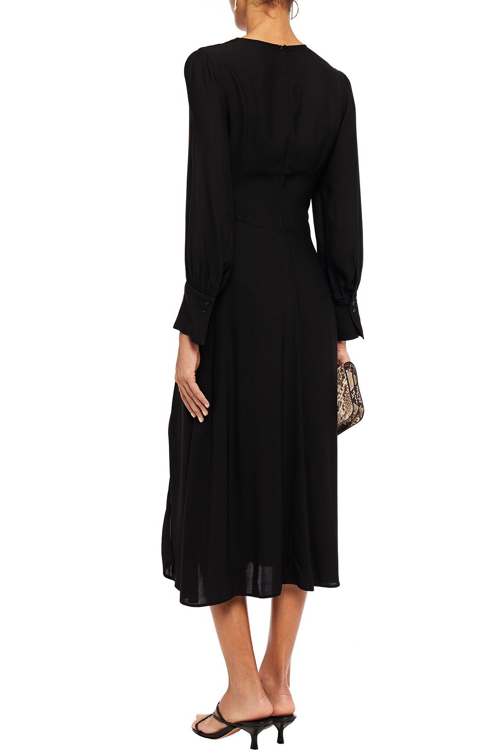 SANDRO Minella layered twist-front crepe and pleated twill midi dress