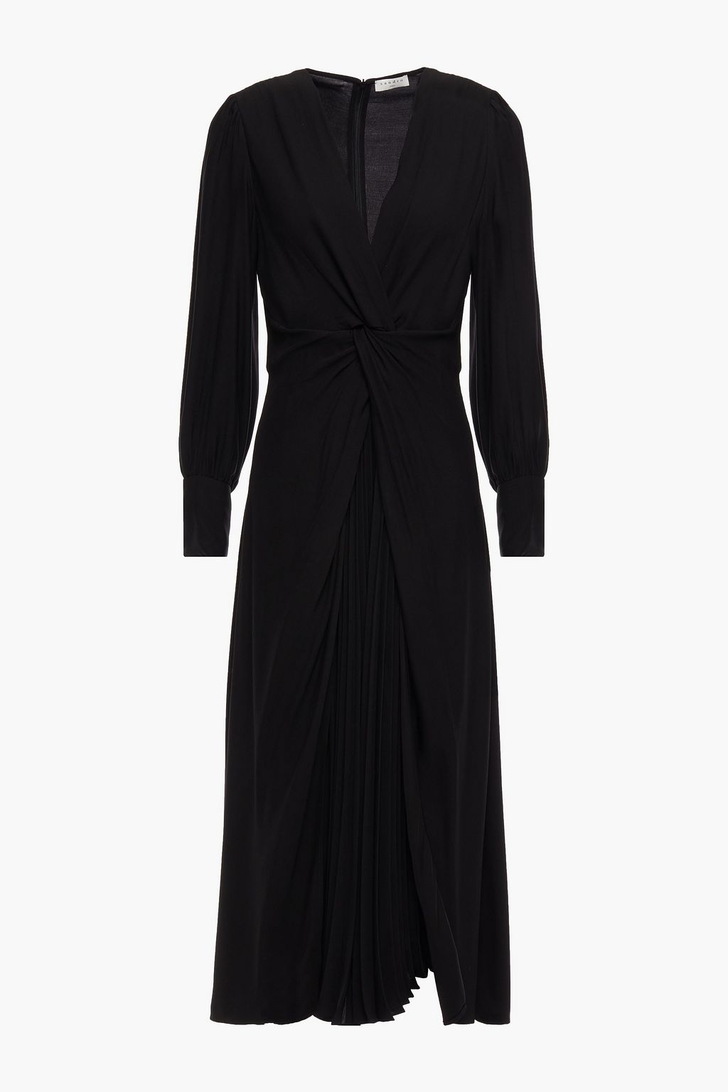 SANDRO Minella layered twist-front crepe and pleated twill midi dress ...