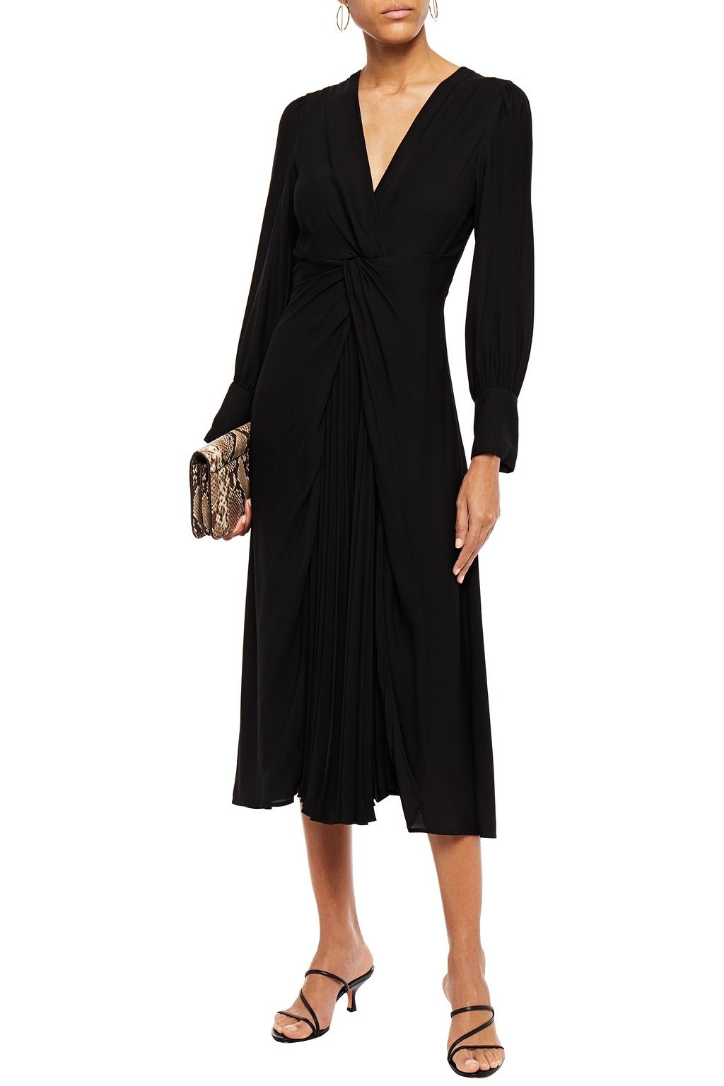SANDRO Minella layered twist-front crepe and pleated twill midi dress