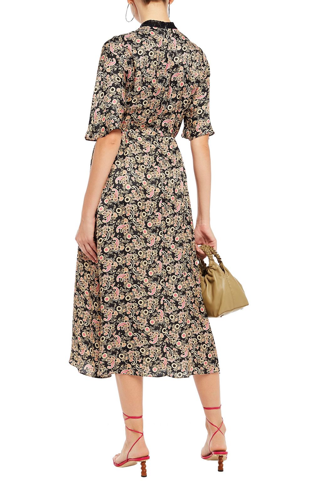 SANDRO Daina lace-trimmed satin-jacquard midi dress