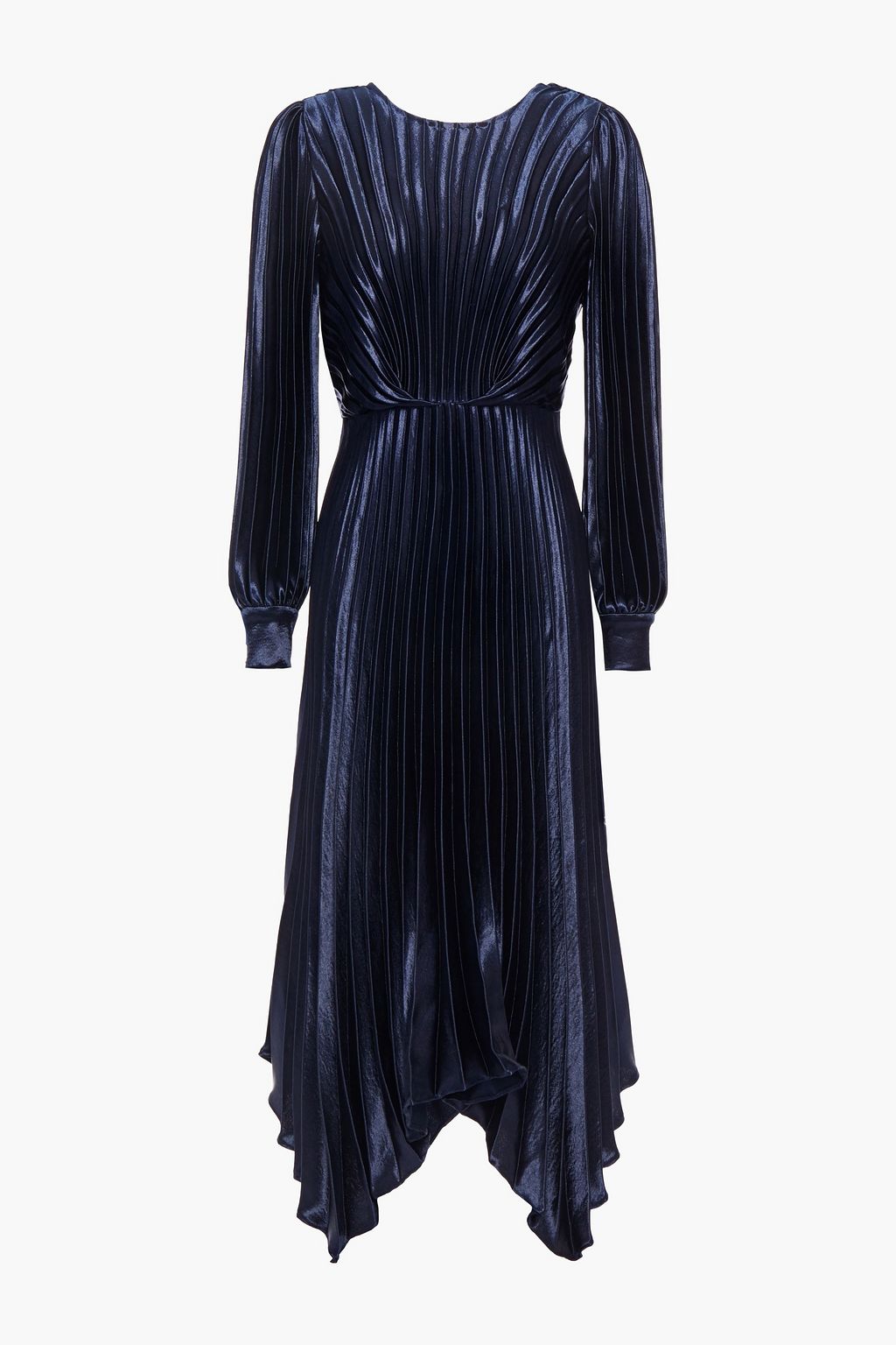 pleated satin midi dress