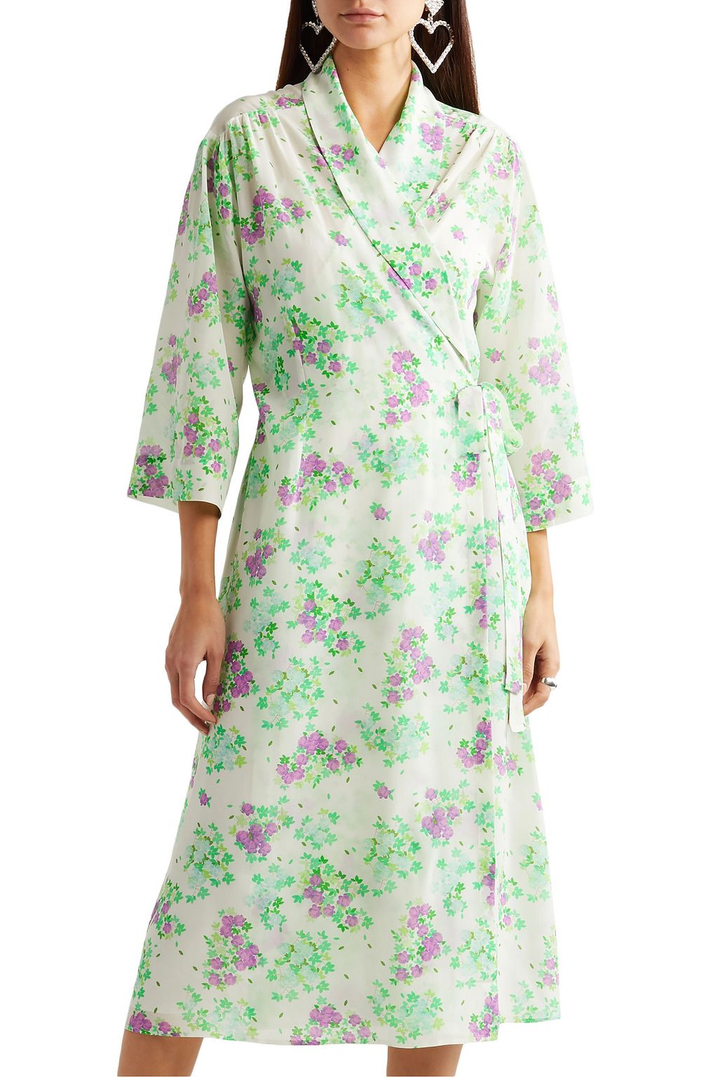 BERNADETTE Elle floral-print silk crepe de chine midi wrap dress