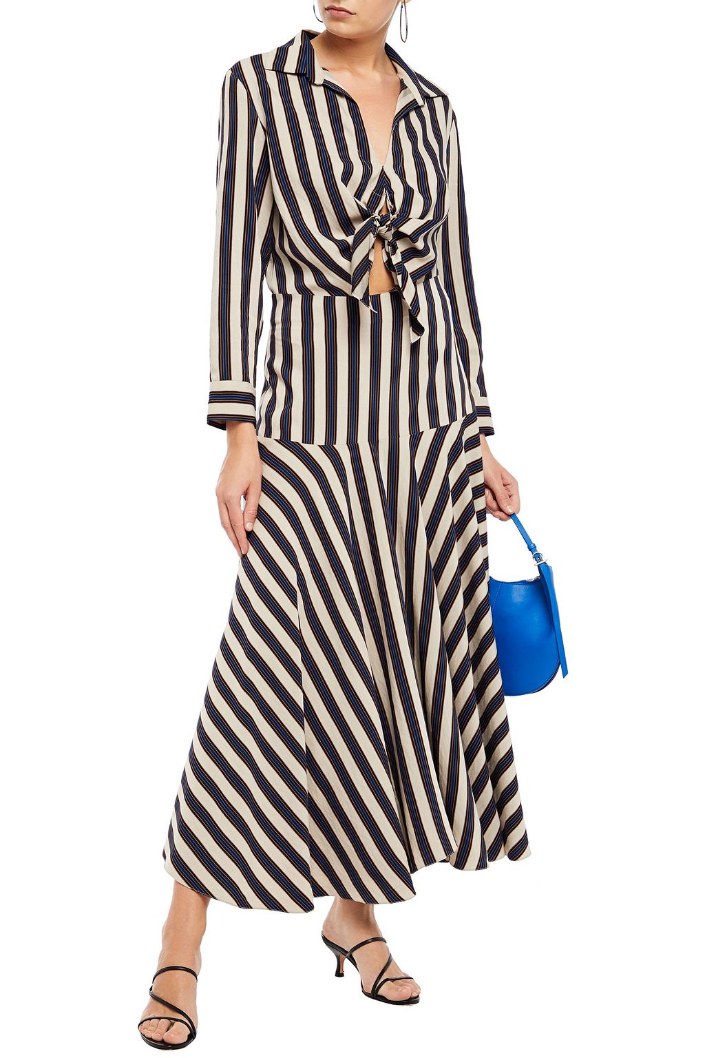 SANDRO Vilna knotted striped twill maxi dress