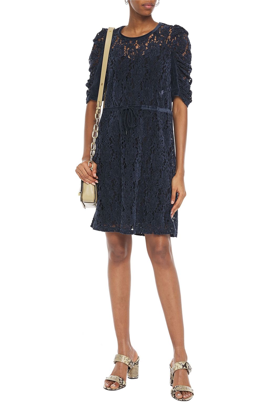 SEE BY CHLOÉ Ruched chenille and corded lace mini dress