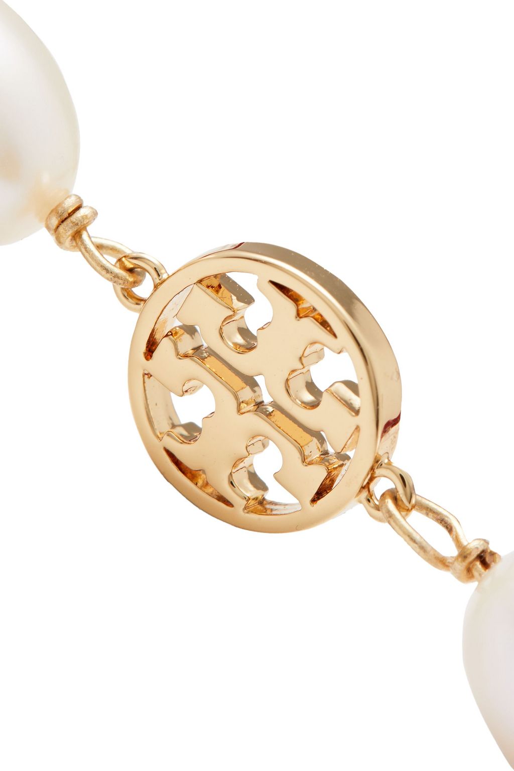 TORY BURCH Gold-tone, moonstone, pearl and leather bracelet