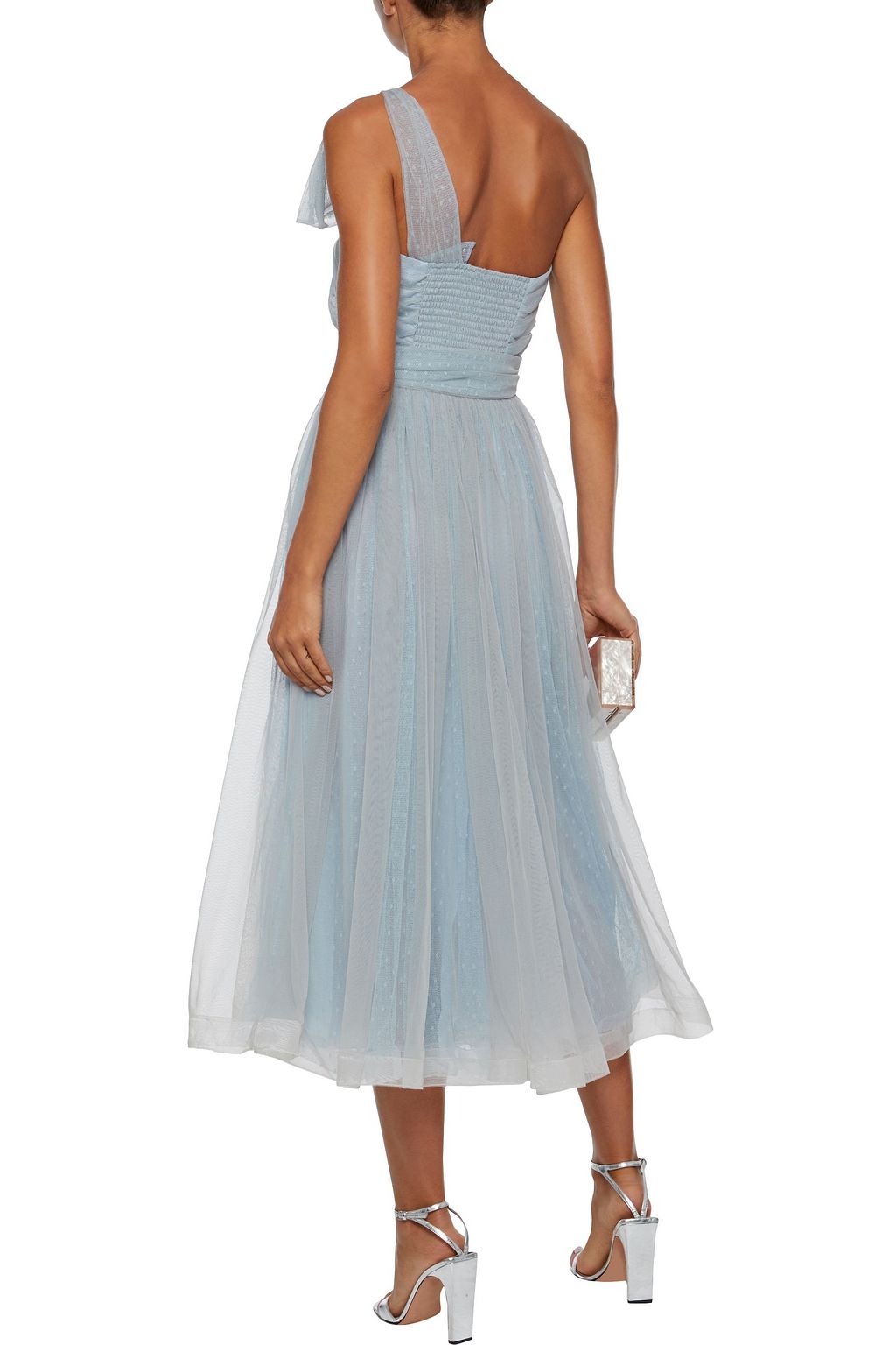 REDVALENTINO One-shoulder layered tulle and point d'esprit midi dress