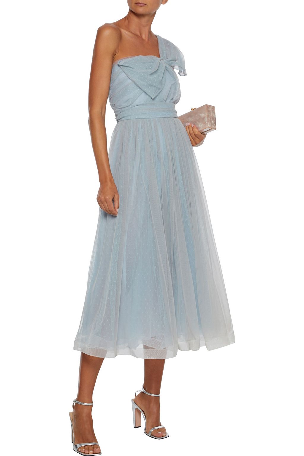 REDVALENTINO One-shoulder layered tulle and point d'esprit midi dress