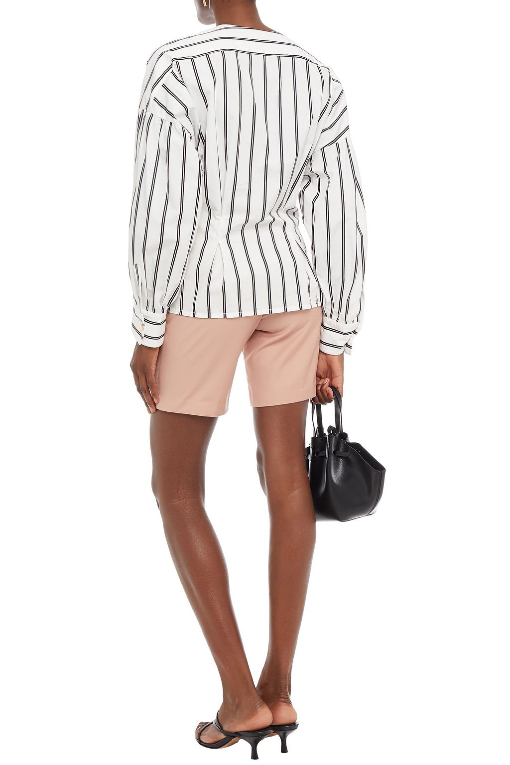 SANDRO Snap-detailed striped cotton-poplin shirt