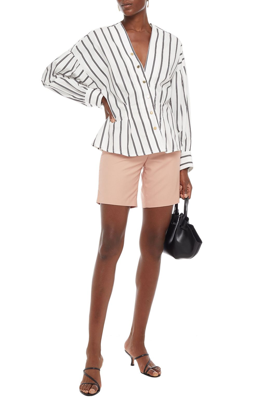 SANDRO Snap-detailed striped cotton-poplin shirt