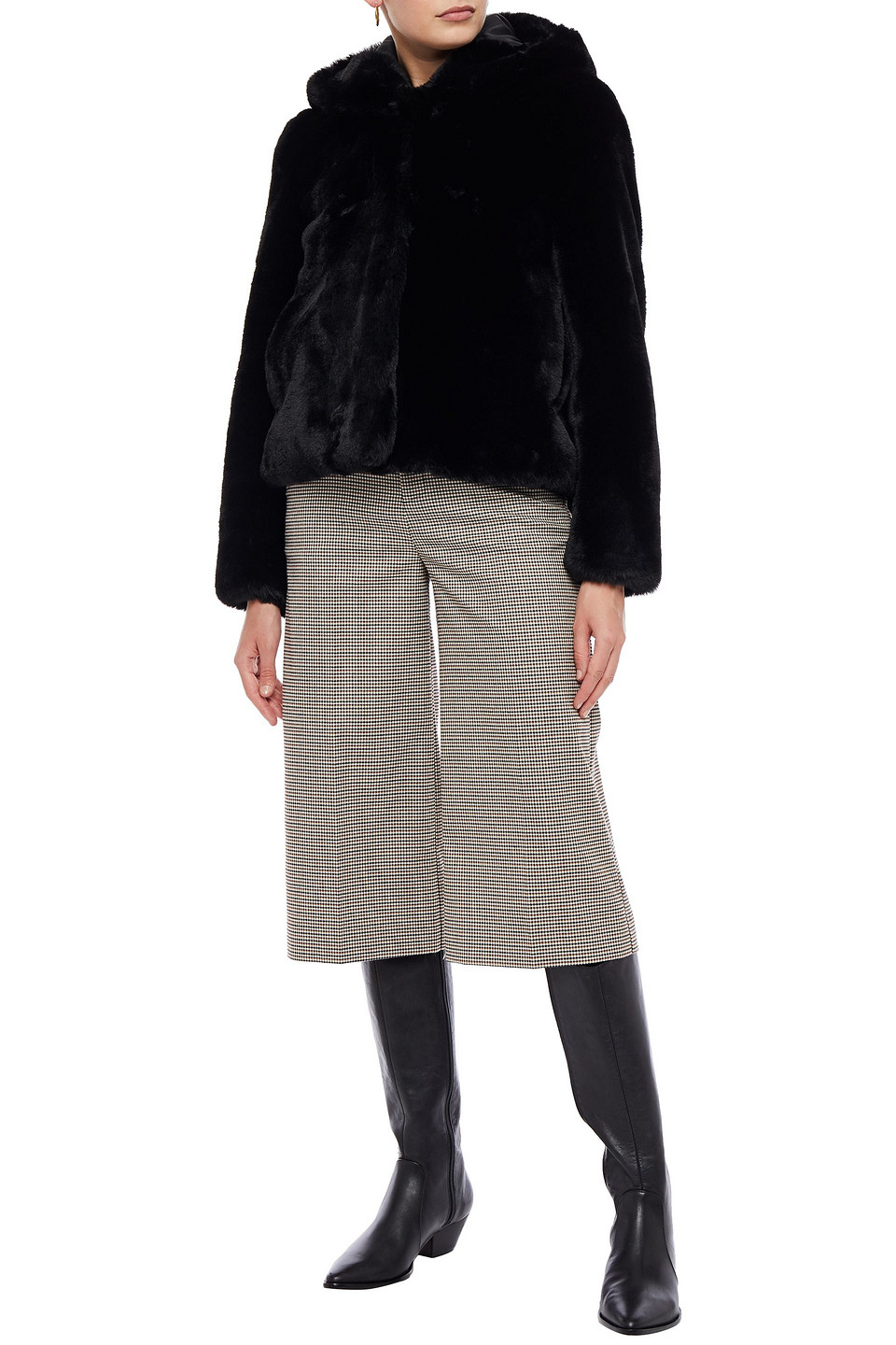 sandro faux fur hooded jacket