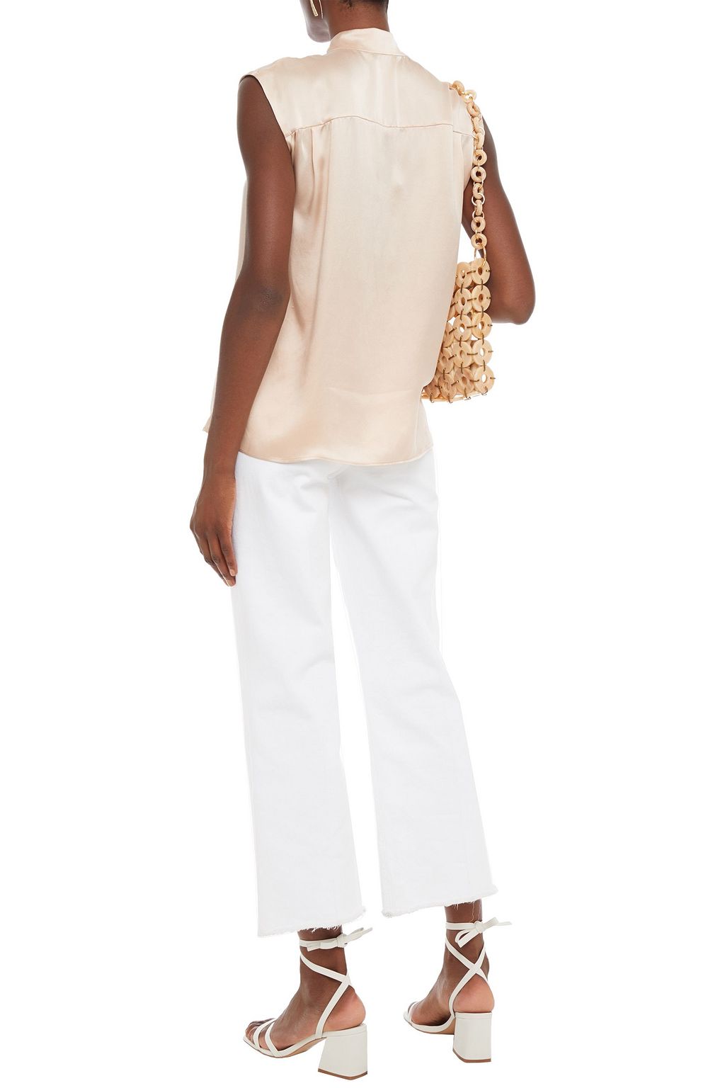 SANDRO Hash pussy-bow silk-satin blouse
