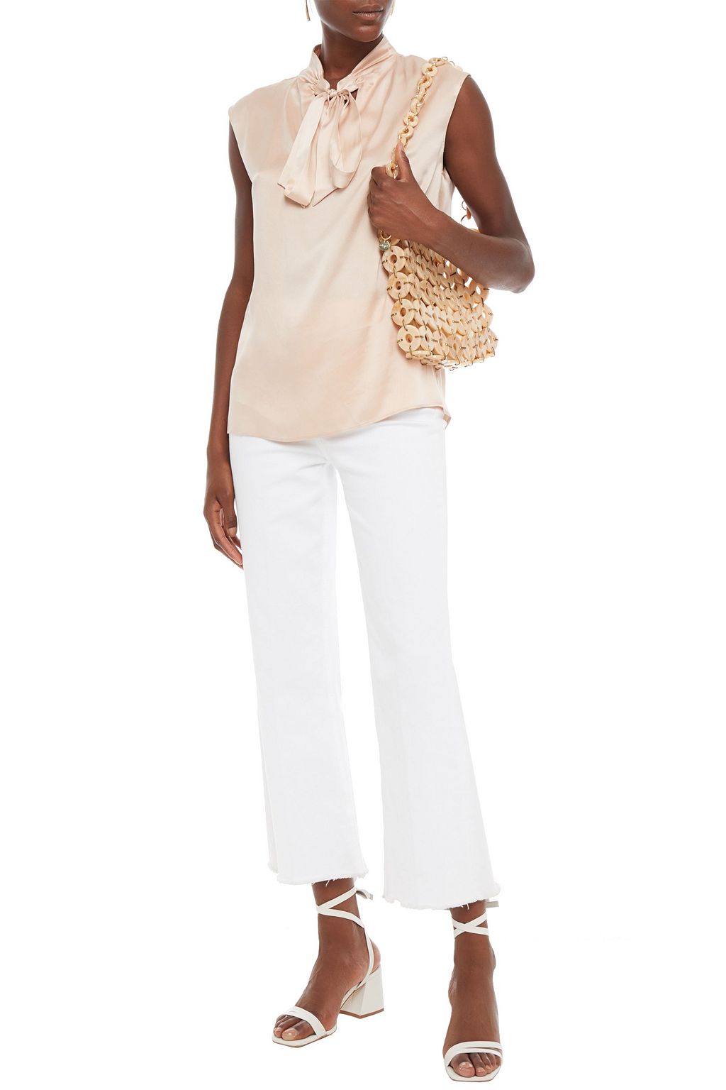 SANDRO Hash pussy-bow silk-satin blouse