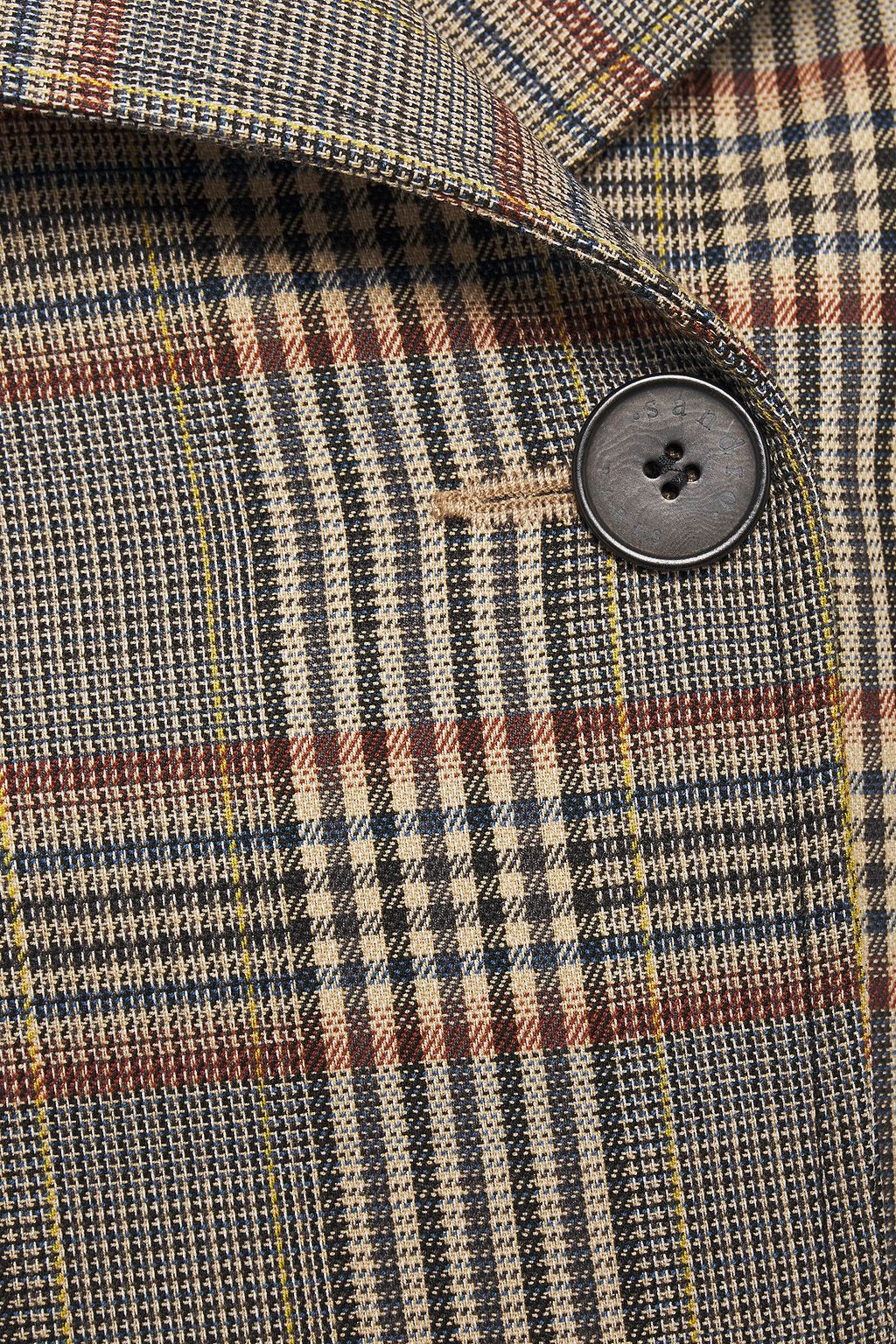SANDRO Stain double-breasted Prince of Wales checked woven trench coat