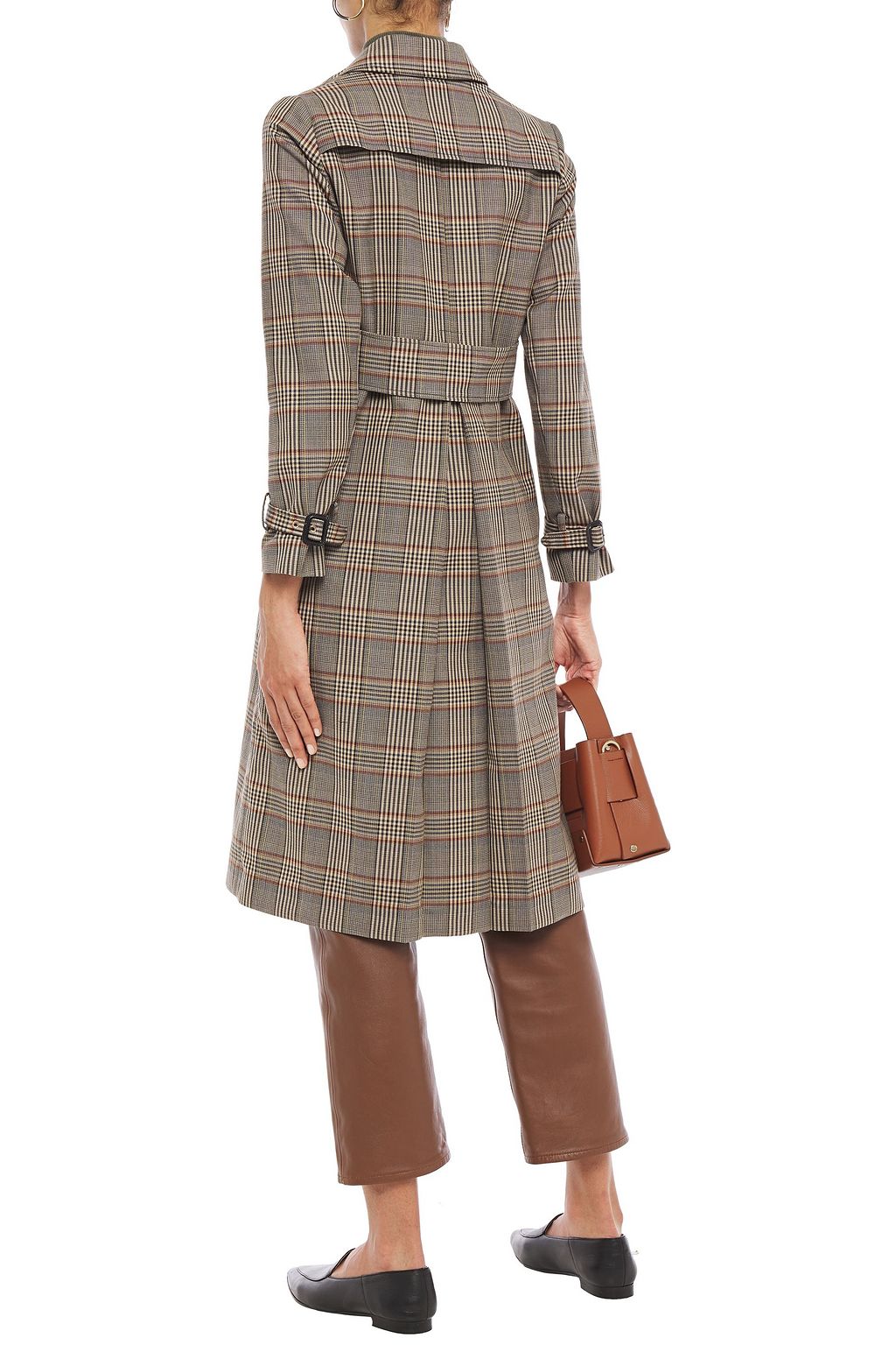 SANDRO Stain double-breasted Prince of Wales checked woven trench coat