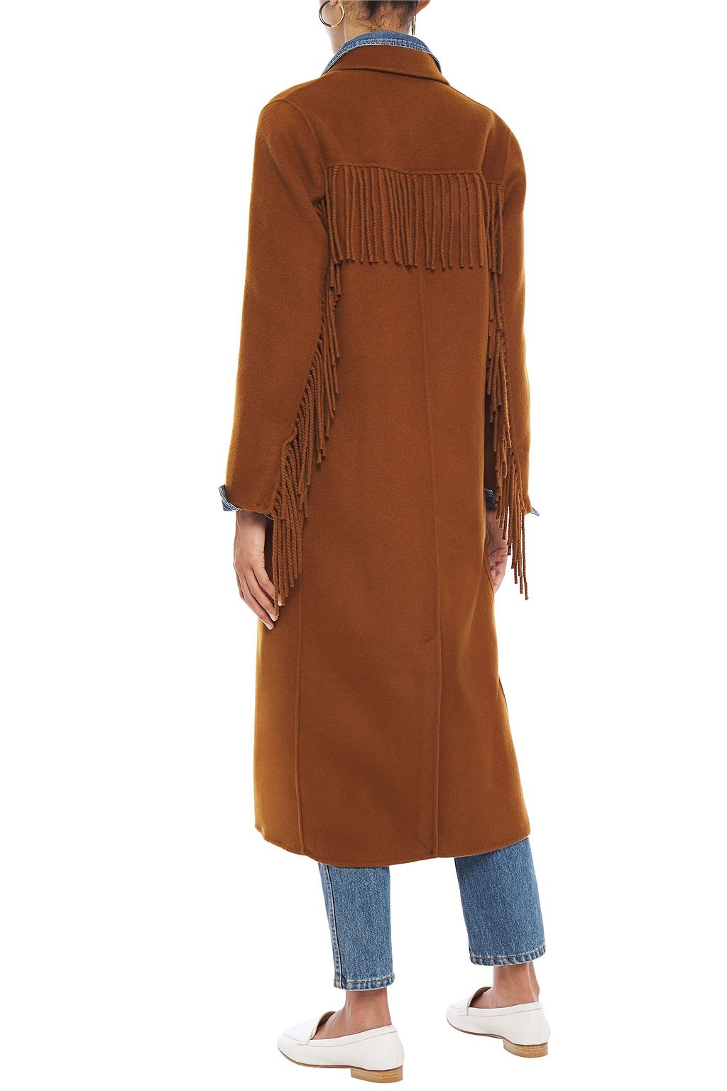 SANDRO Hazeen double-breasted fringe-trimmed wool-blend felt coat