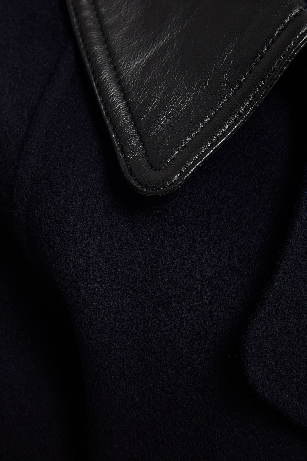 SANDRO Linna belted leather-trimmed wool-blend felt coat
