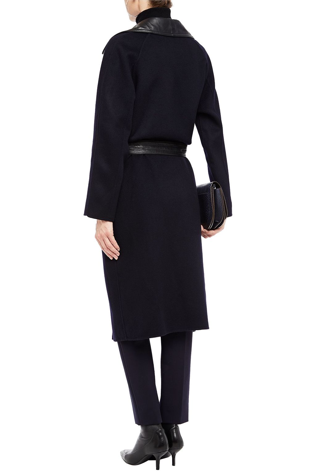 SANDRO Linna belted leather-trimmed wool-blend felt coat