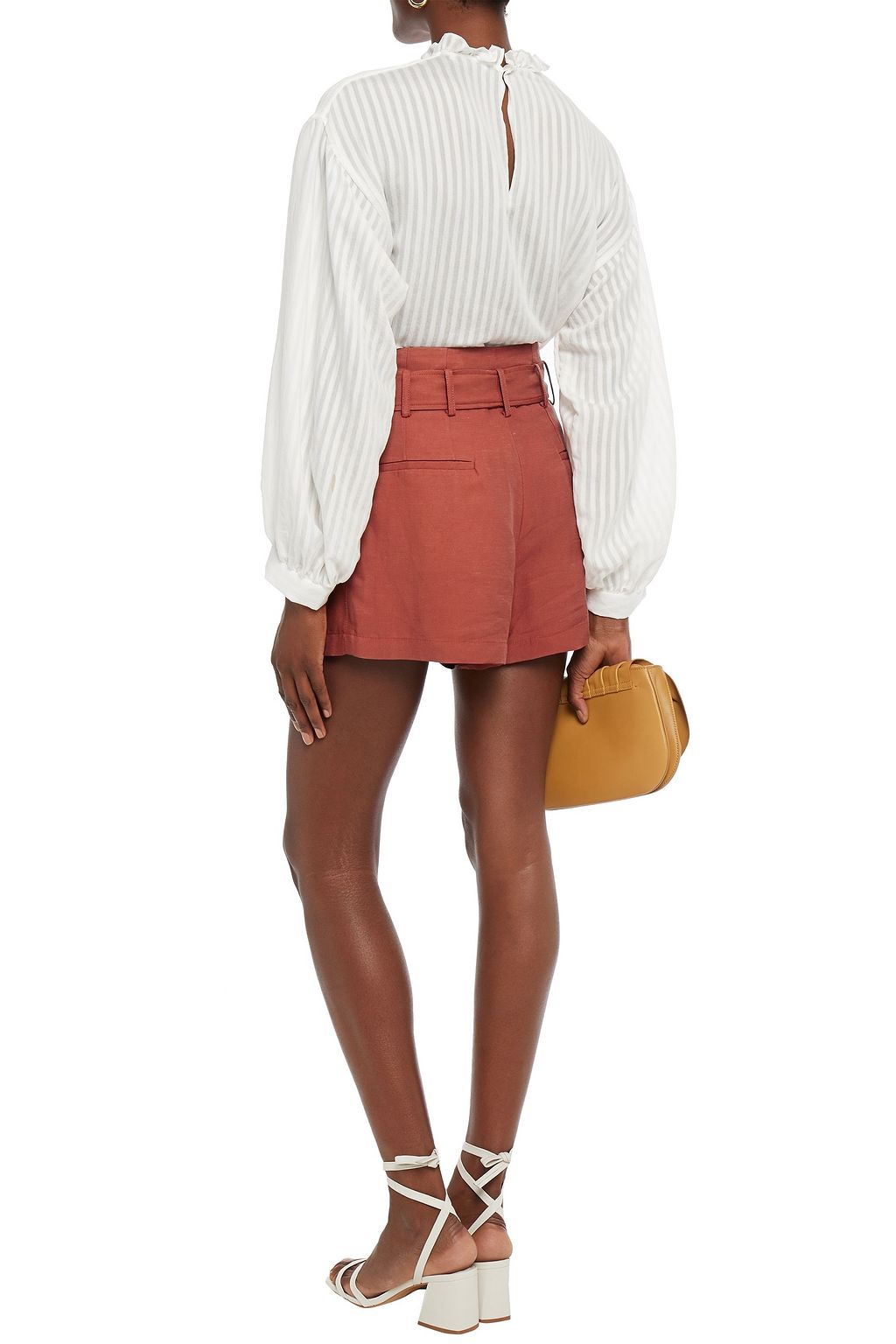 SANDRO Eddi belted pleated slub twill shorts