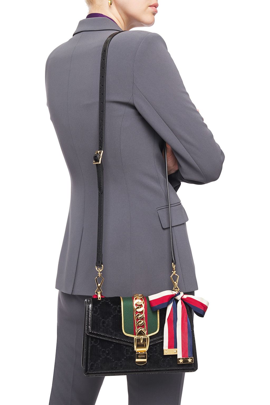 GUCCI Sylvie chain-embellished velvet shoulder bag
