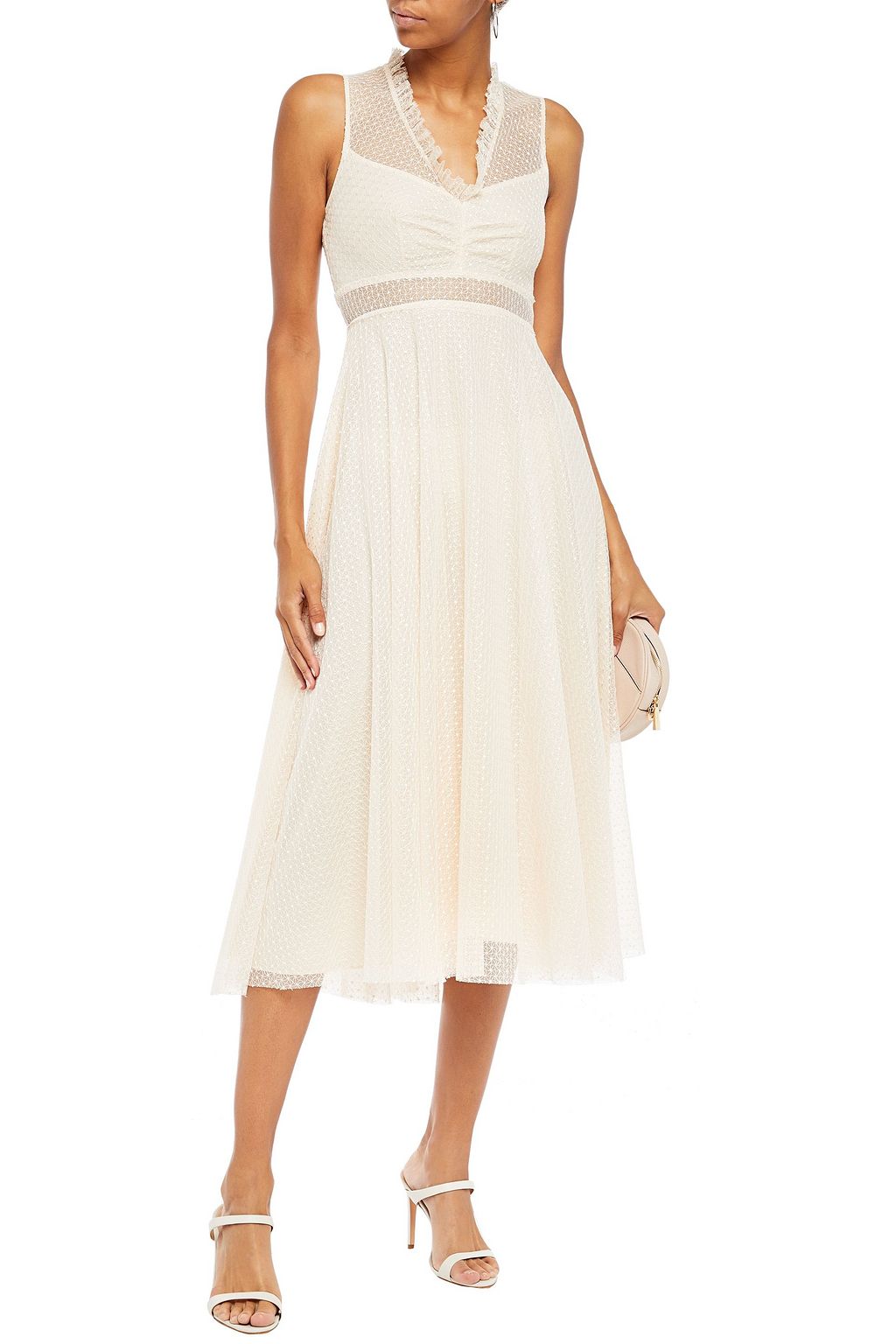 SANDRO Cassy ruffle-trimmed embroidered tulle midi dress
