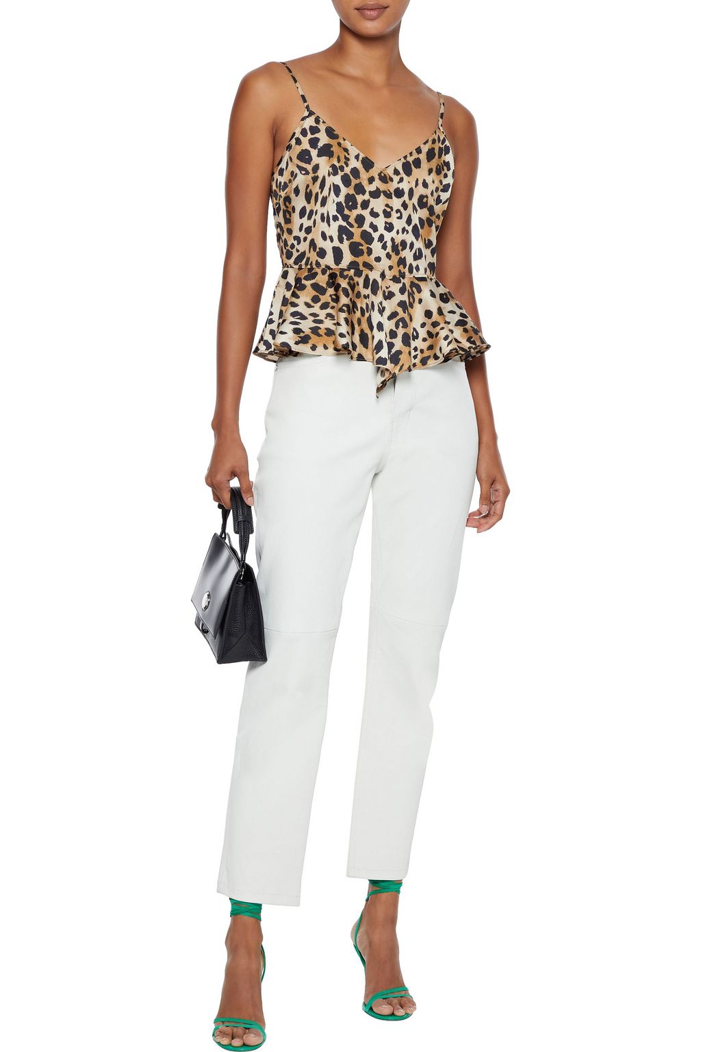 RONNY KOBO Mavis leopard-print hammered-satin peplum camisole