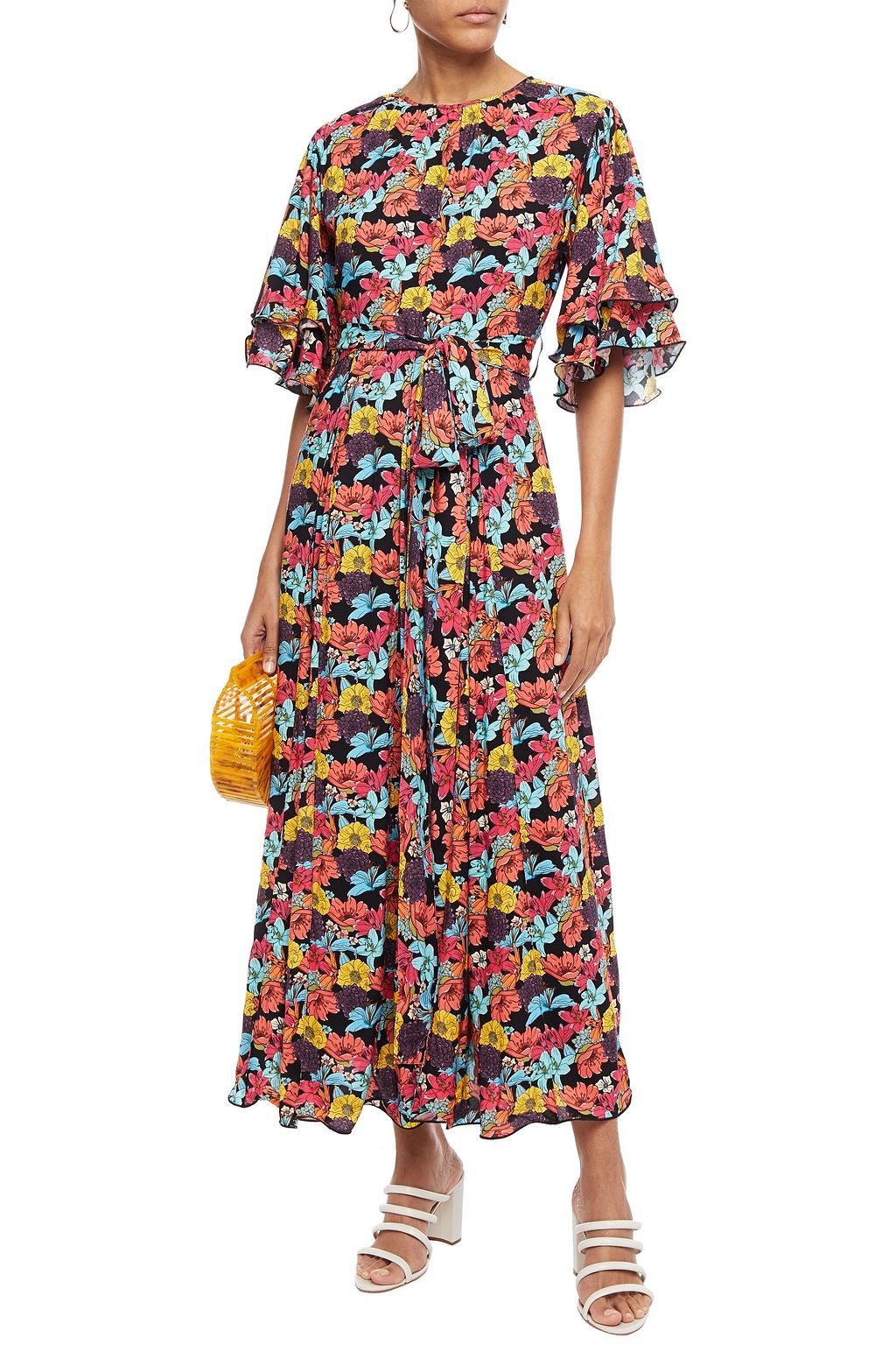 GÜL HÜRGEL Maxikleid aus Webstoff mit Blumenprint und Falten
