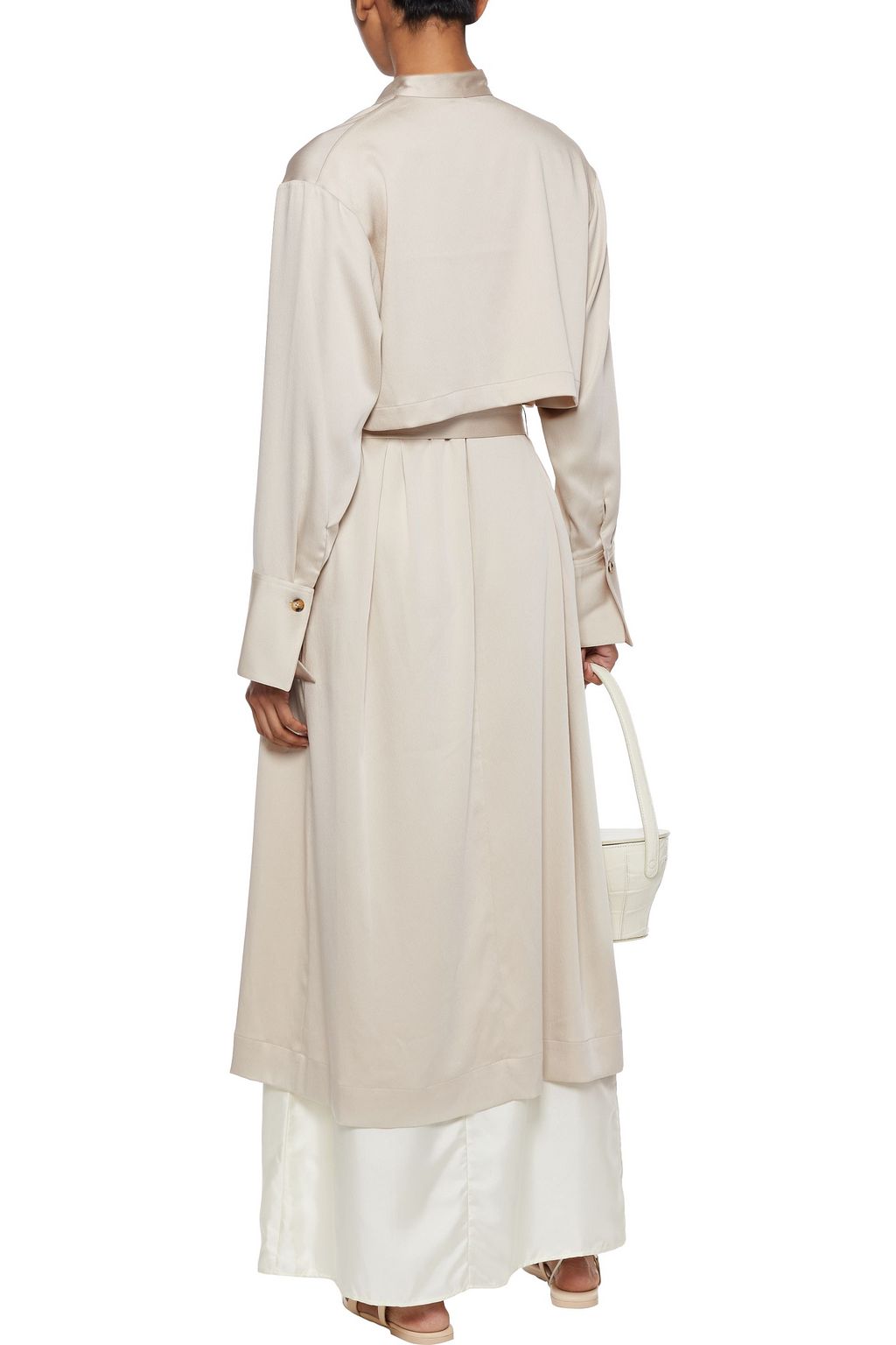 DEVEAUX Kelly draped satin-crepe trench coat