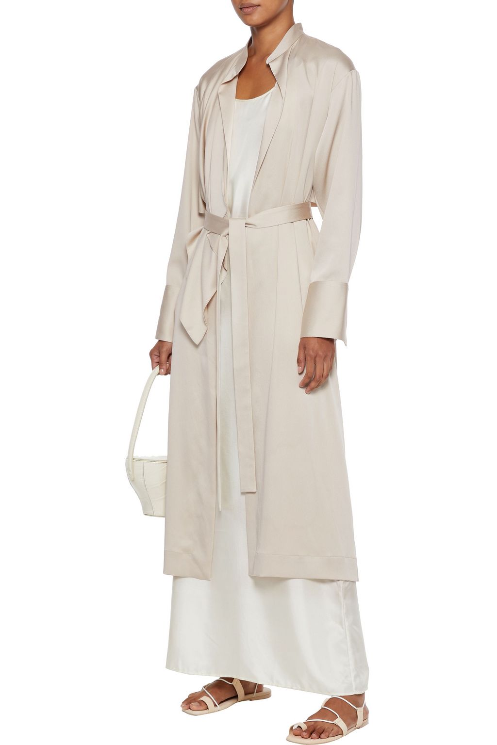 DEVEAUX Kelly draped satin-crepe trench coat