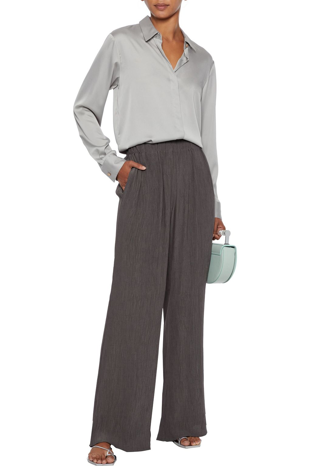 DEVEAUX Savannah crinkled-crepe wide-leg pants