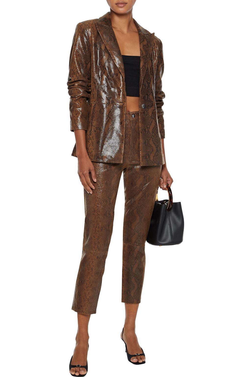 J BRAND Ruby cropped snake-effect leather slim-leg pants