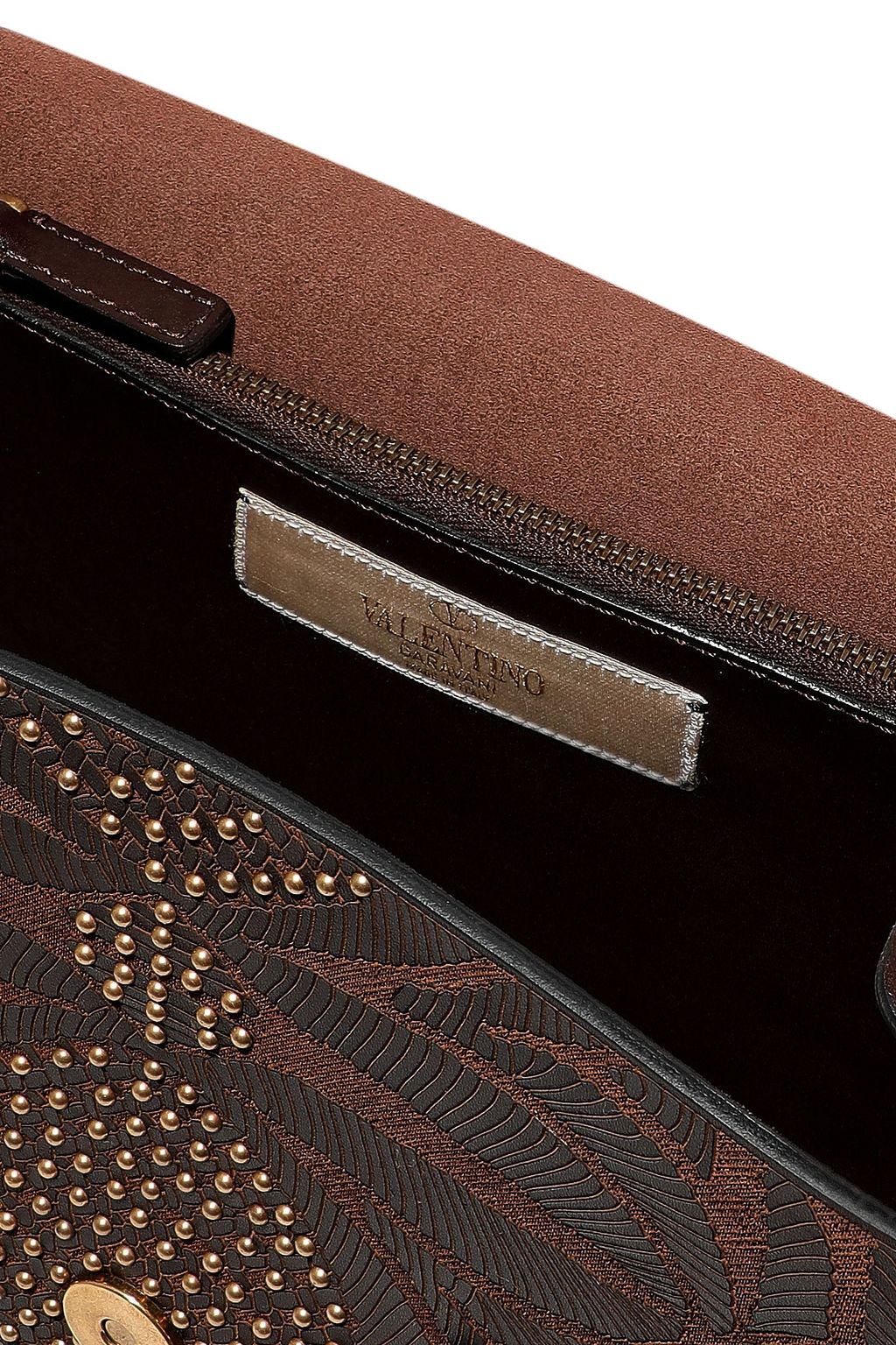 VALENTINO GARAVANI Embellished canvas and leather shoulder bag