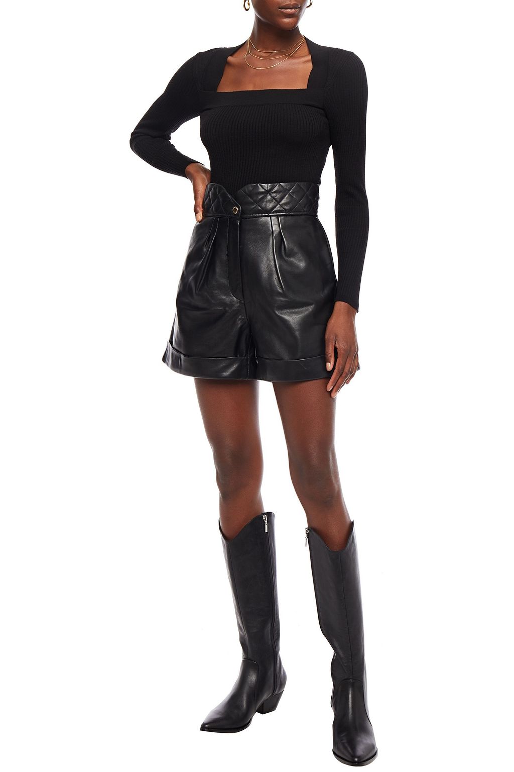 SANDRO Cena quilted leather shorts