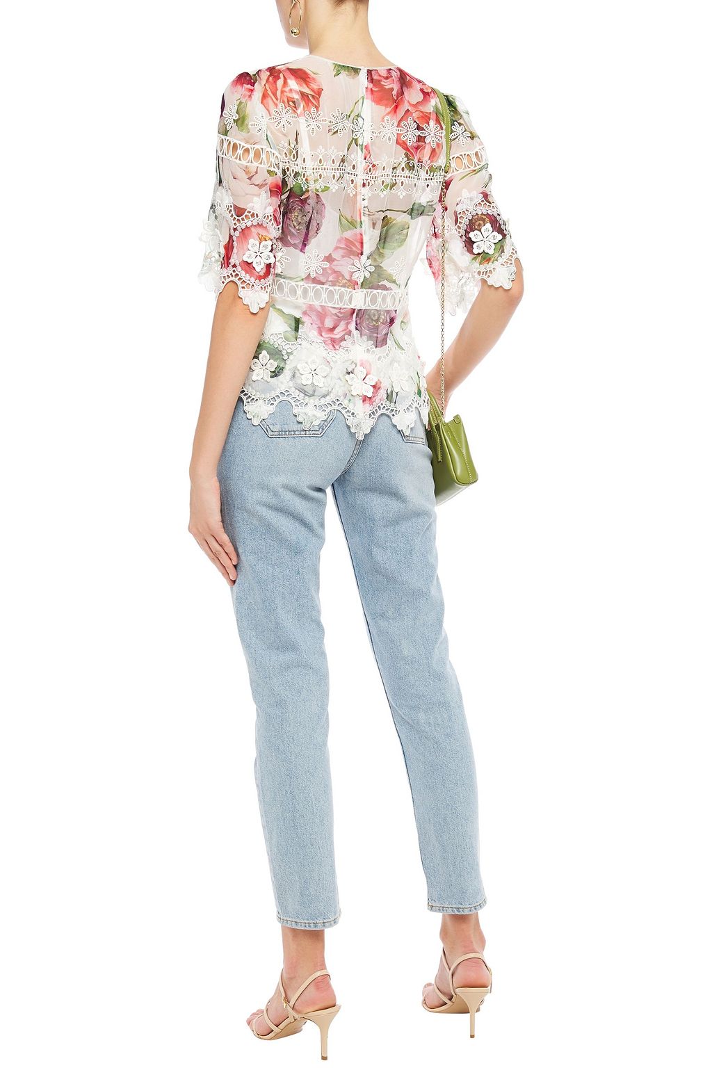 DOLCE&GABBANA Floral-print broderie anglaise silk-blend top