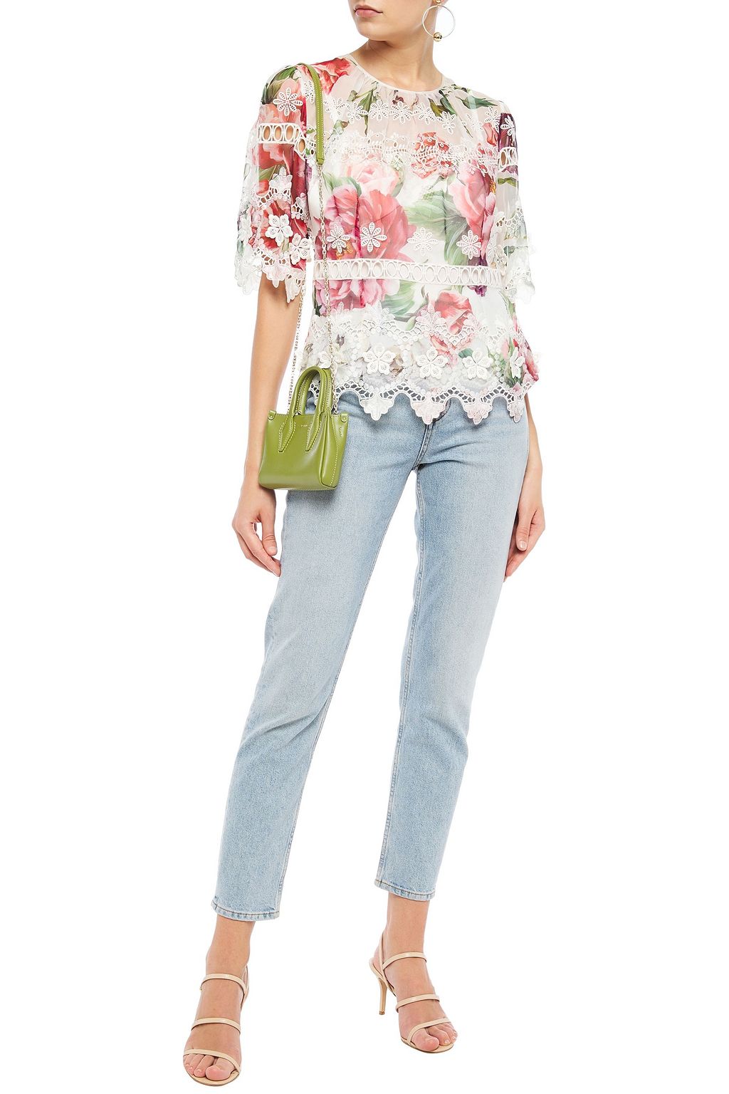 DOLCE&GABBANA Floral-print broderie anglaise silk-blend top