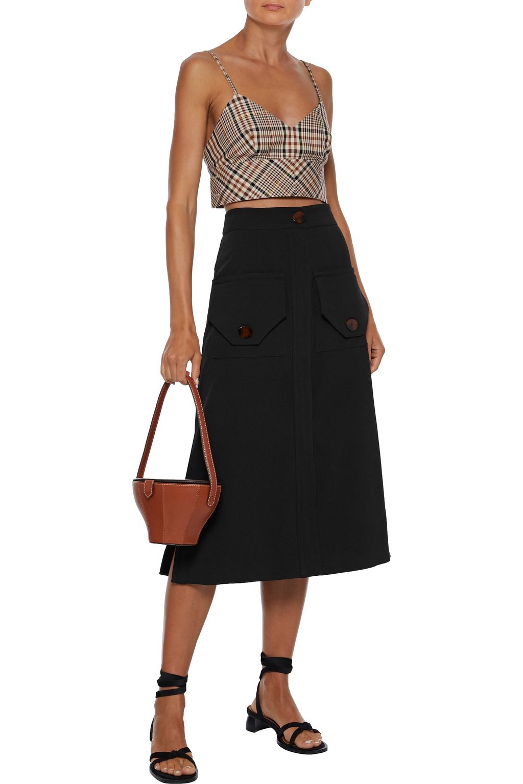 NICHOLAS Button-detailed twill midi skirt