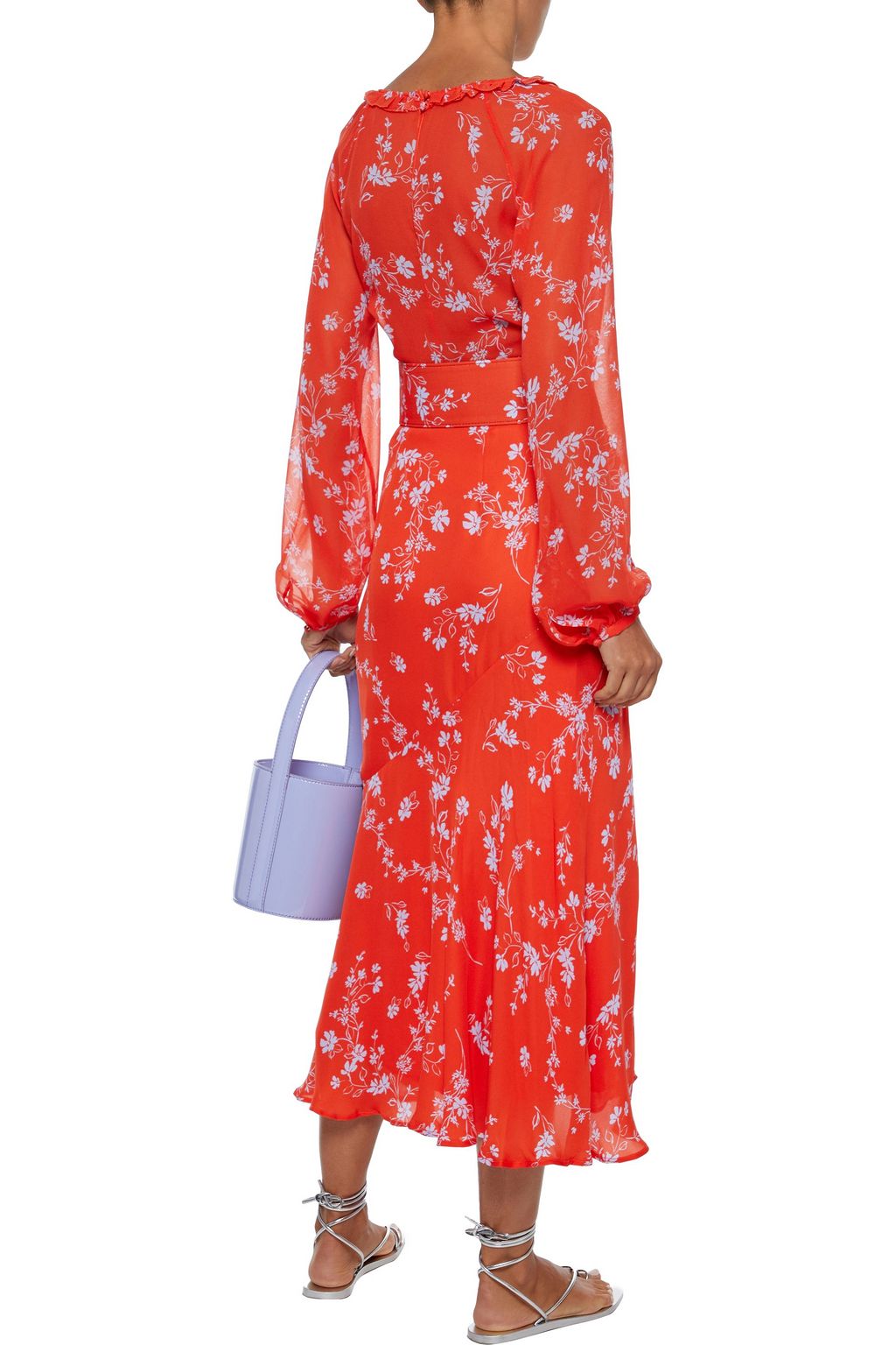 NICHOLAS Belted ruched printed silk crepe de chine midi skirt